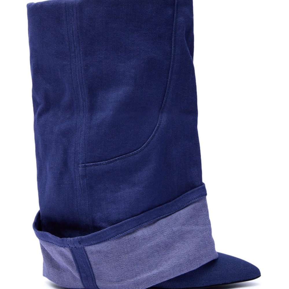 Blue Denim-Look Pointed Toe Ankle Boots - Picture 3 of 5